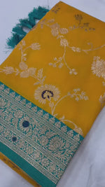 Elegant Yellow and Teal Banarasi Silk Saree Royal Ethnic Attire saree for women
