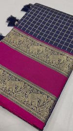 Blue Soft Silk Saree with Golden Zari Weaving and Rich Pallu