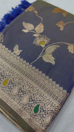 Royal Blue and Olive Green Banarasi Silk Saree Blend of Tradition and Elegance