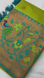 Exquisite Parrot Green Soft Pethani Silk Saree with Rich Meenakari Weaving Saree For Women