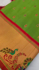 Parrot Green Pure Paithani Silk Saree with Exquisite Meenakari Zari Weaving saree for women