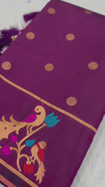 Purple Paithani Silk Saree with Gold Zari & Peacock Motif - Bridal & Festive Traditional Wear