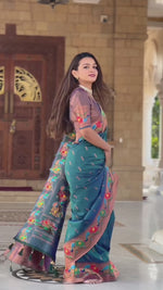 Morpich and Gold Soft Pethani Silk Meenakari weaving Grand Occasion Saree For Women