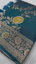 Teal Blue Banarasi Soft Silkwith Golden ZariMeenakari Weaving Saree