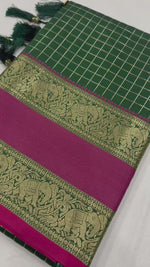 Green Soft Silk Saree with Golden Zari Weaving and Rich Pallu