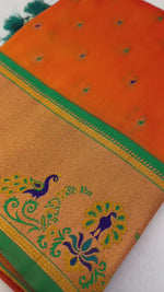 Orange Pure Paithani Silk Saree with Exquisite Meenakari Zari Weaving saree for women