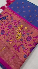 Royal Blue and Pink Border Paithani Zari Weaving Soft Silk Saree