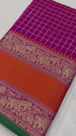 Pink SoftBanarasi Silk Saree with Golden Zari and all over Chex Weaving and Rich Pallu saree for women