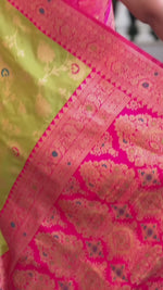 Elegant Green and Pink Banarasi Silk Saree with Zari and Meenakari Weaving