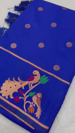 Royal Blue Banarasi Silk Saree with Golden Zari And Peacock Motif - Traditional Wedding And Festive Wear