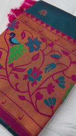 Majestic Morpich (Peacock Blue-Green) Soft Pethani Silk Saree with Exquisite Meenakari Weaving Saree For Women