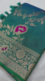 Green and Blue Dual-Tone Banarasi Soft Silk Saree