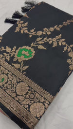 Exquisite Black Banarasi Soft Silk Saree with Golden Zari Weaving and Unstitched Blouse