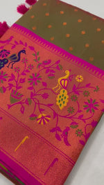 Majestic Mehendi Green Paithani Soft Silk with tessels Saree for women