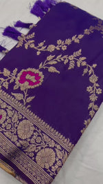 royal purple Banarasi soft silk saree, featuring golden zari weaving saree